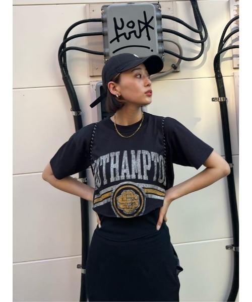 MOUSSY(マウジー)の「SOUTHAMPTON CROP Tシャツ(Tシャツ/カットソー・レディース・ブラック/オフホワイト/ブルー・FREE)」の16枚目の写真