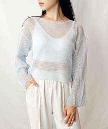 H.Warren（エイチウォーレン）の「シースルーメッシュクロップドボートネックプルオーバーカットソー（Tシャツ/カットソー）」