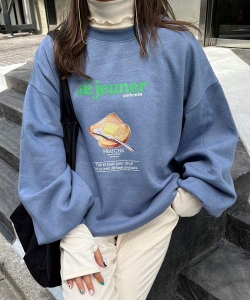 nemne store(ネンネストア)の「【低身長用サイズあり】裏起毛プリントスウェット(スウェット・レディース・オートミール/ホワイト系その他/オフホワイト/ブルー・SMALL/MEDIUM)」の4枚目の写真