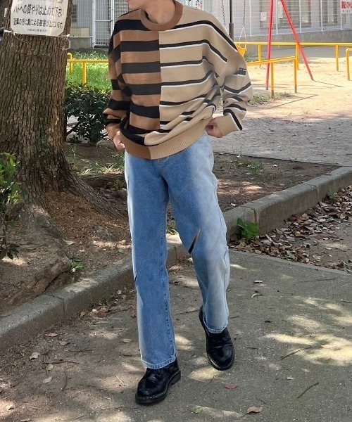 Chikashitsu +(チカシツプラス)の「【Chikashitsu +/チカシツプラス】screw stitch slit denim pants / デニム デニムパンツ 黒 デニム 黒 デニム 青(デニムパンツ・メンズ・ライトブルー/ブラック・L/M)」の9枚目の写真