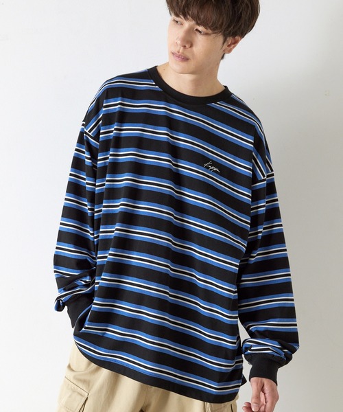 Kappa(カッパ)の「Kappa / カッパ 別注 ロゴ刺繍 ビッグシルエット マルチボーダー長袖Tシャツ(Tシャツ/カットソー・メンズ・ホワイト/ブラック/ネイビー/グリーン/ブラウン・M/L)」の7枚目の写真