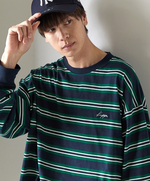 Kappa(カッパ)の「Kappa / カッパ 別注 ロゴ刺繍 ビッグシルエット マルチボーダー長袖Tシャツ(Tシャツ/カットソー・メンズ・ホワイト/ブラック/ネイビー/グリーン/ブラウン・M/L)」の10枚目の写真