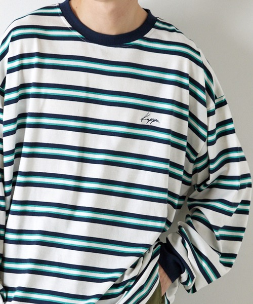 Kappa(カッパ)の「Kappa / カッパ 別注 ロゴ刺繍 ビッグシルエット マルチボーダー長袖Tシャツ(Tシャツ/カットソー・メンズ・ホワイト/ブラック/ネイビー/グリーン/ブラウン・M/L)」の18枚目の写真