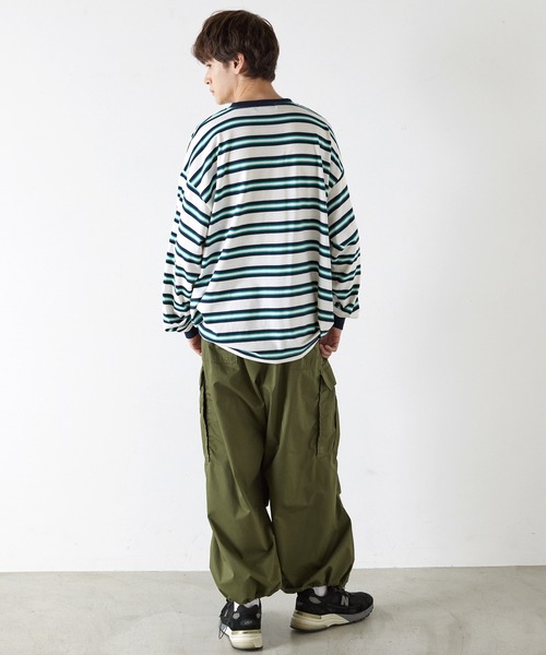 Kappa(カッパ)の「Kappa / カッパ 別注 ロゴ刺繍 ビッグシルエット マルチボーダー長袖Tシャツ(Tシャツ/カットソー・メンズ・ホワイト/ブラック/ネイビー/グリーン/ブラウン・M/L)」の22枚目の写真