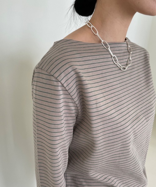 Didot.showroom（ディドット ショールーム）の「ボートネックピンストライプロンT（Tシャツ/カットソー・レディース・ブラック/ベージュ/ブラウン/ホワイト・FREE）」の13枚目の写真