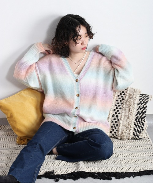 cepo（セポ）の「グラデーション Ｖネックカーディガン（カーディガン/ボレロ・レディース・ピンク/イエロー/グリーン・M）」の13枚目の写真