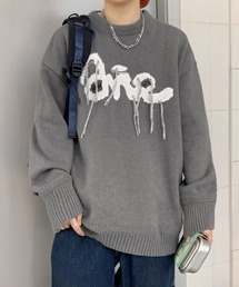 フロントロゴステッチプルオーバーニット