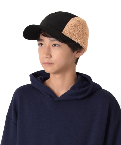 GLAZOS（グラソス）の「コーデュロイ・ボア付きキャップ（キャップ・キッズ・カーキ/ブラック・フリー）」の2枚目の写真