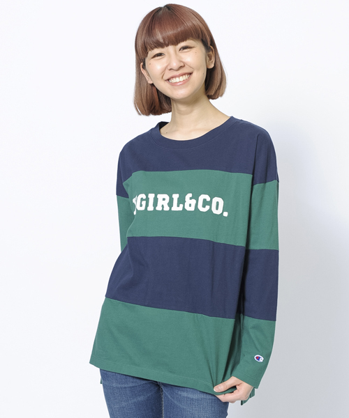 X-girl（エックスガール）の「X-girl×Champion STRIPED L/S TOP（Tシャツ/カットソー・レディース・ホワイト/チャコールグレー/ネイビー・2/1）」の3枚目の写真