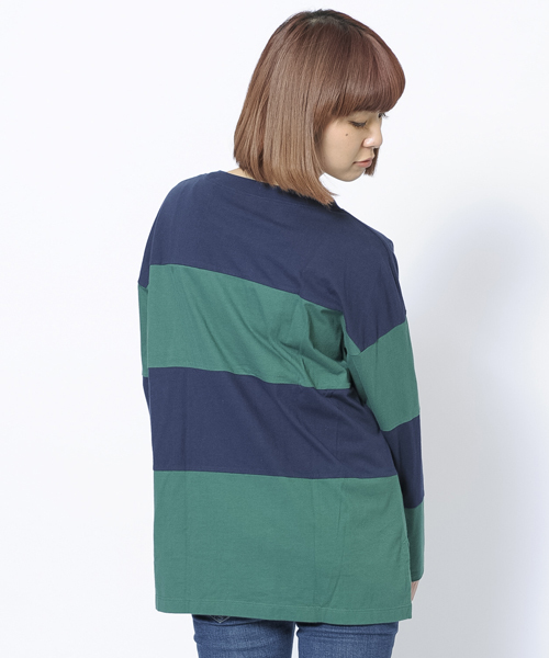 X-girl（エックスガール）の「X-girl×Champion STRIPED L/S TOP（Tシャツ/カットソー・レディース・ホワイト/チャコールグレー/ネイビー・2/1）」の5枚目の写真