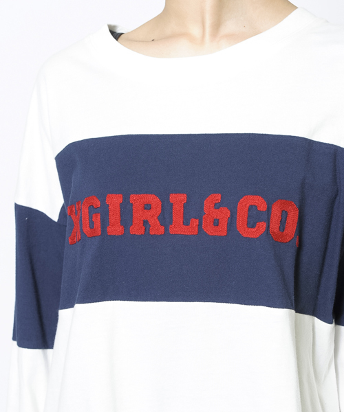 X-girl（エックスガール）の「X-girl×Champion STRIPED L/S TOP（Tシャツ/カットソー・レディース・ホワイト/チャコールグレー/ネイビー・2/1）」の6枚目の写真
