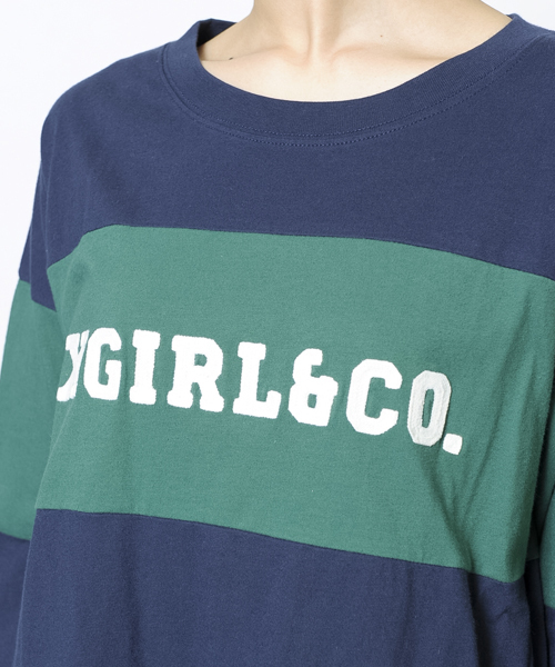 X-girl（エックスガール）の「X-girl×Champion STRIPED L/S TOP（Tシャツ/カットソー・レディース・ホワイト/チャコールグレー/ネイビー・2/1）」の8枚目の写真