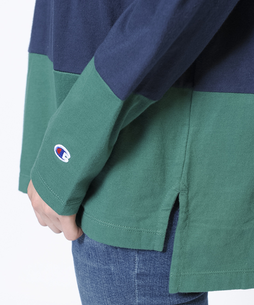 X-girl（エックスガール）の「X-girl×Champion STRIPED L/S TOP（Tシャツ/カットソー・レディース・ホワイト/チャコールグレー/ネイビー・2/1）」の9枚目の写真