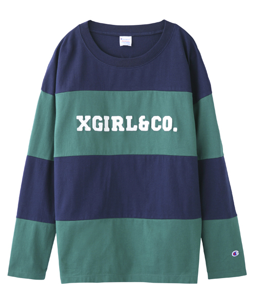 X-girl（エックスガール）の「X-girl×Champion STRIPED L/S TOP（Tシャツ/カットソー・レディース・ホワイト/チャコールグレー/ネイビー・2/1）」の10枚目の写真