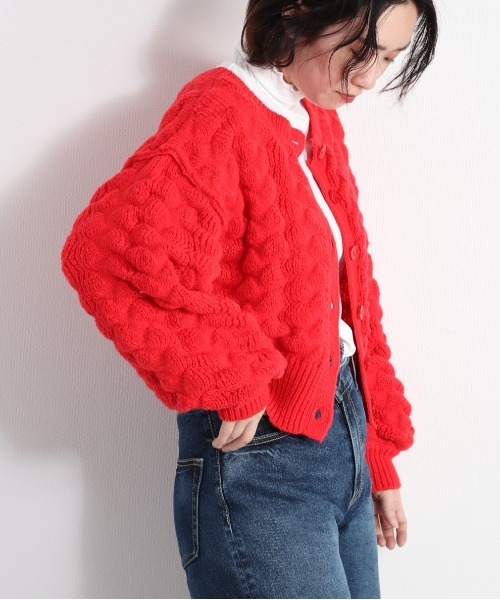cepo（セポ）の「ポコポコニットカーディガン　２WAY（カーディガン/ボレロ・レディース・レッド/オフホワイト/チャコール・M）」の4枚目の写真
