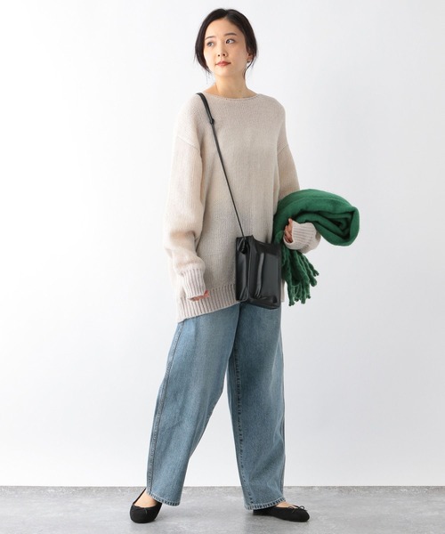 GLOBAL WORK(グローバルワーク)の「モヘアライクボートネックプルオーバー/174595(ニット/セーター・レディース・グレイッシュベージュ/ブルー/ベージュ・FREE)」の4枚目の写真