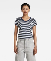 EYBEN STRIPE SLIM V-NECK TOP/ストライプT/ワンポイント