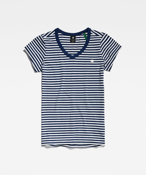 G-STAR(ジースター)の「EYBEN STRIPE SLIM V-NECK TOP/ストライプT/ワンポイント(Tシャツ/カットソー・レディース・ストライプ・SMALL/X-SMALL/MEDIUM)」の5枚目の写真