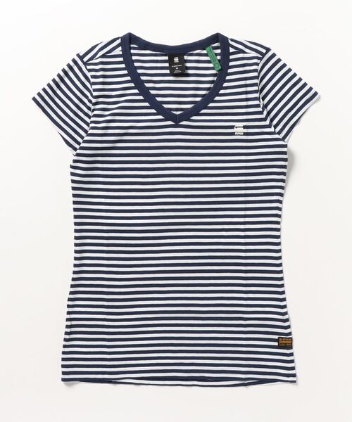 G-STAR(ジースター)の「EYBEN STRIPE SLIM V-NECK TOP/ストライプT/ワンポイント(Tシャツ/カットソー・レディース・ストライプ・SMALL/X-SMALL/MEDIUM)」の7枚目の写真
