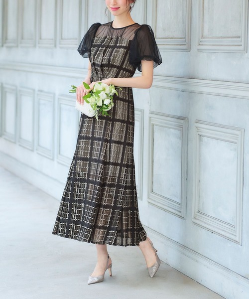 girl(ガール)の「チェック柄レースアップ フレア ロング 結婚式 ワンピース パーティードレス オケージョンドレス お呼ばれ 二次会 成人式 同窓会(ドレス・レディース・ブラック/ベージュ・S/M)」の6枚目の写真