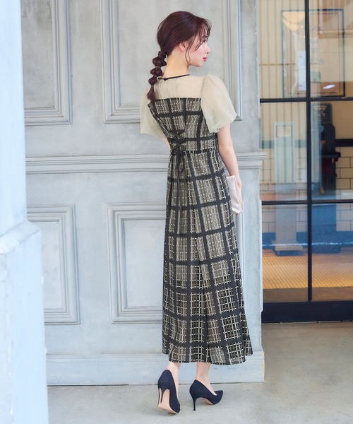 girl(ガール)の「チェック柄レースアップ フレア ロング 結婚式 ワンピース パーティードレス オケージョンドレス お呼ばれ 二次会 成人式 同窓会(ドレス・レディース・ブラック/ベージュ・S/M)」の8枚目の写真