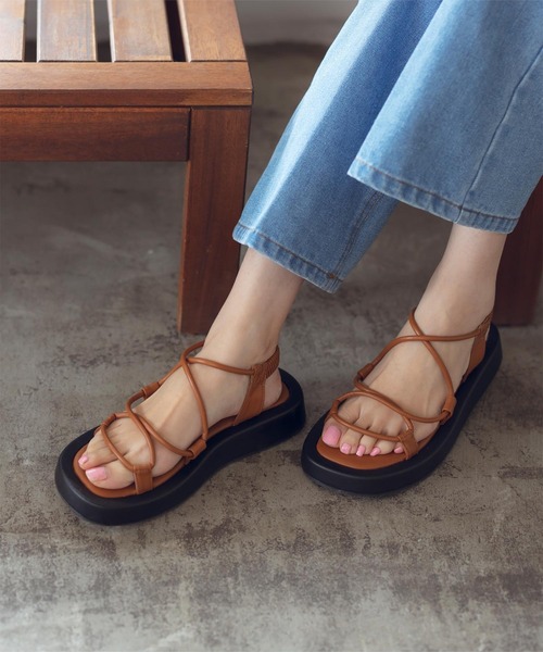 フェイクレザーコードナローサンダル