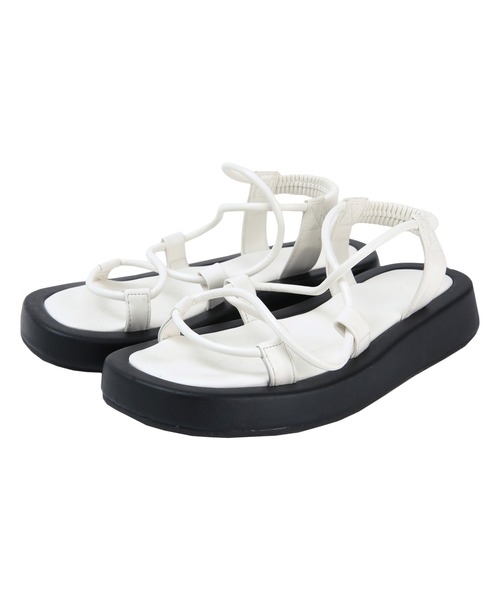 フェイクレザーコードナローサンダル