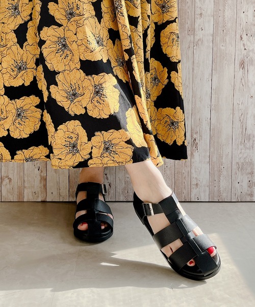 Noubel Voug Relax（ヌーベルヴォーグリラックス）の「ローヒールグルカサンダル（サンダル・レディース・アイボリー/ブラック・LL/S/L/M）」の4枚目の写真