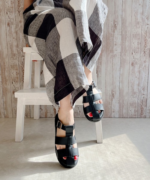 Noubel Voug Relax（ヌーベルヴォーグリラックス）の「ローヒールグルカサンダル（サンダル・レディース・アイボリー/ブラック・LL/S/L/M）」の5枚目の写真