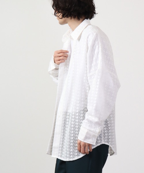 REGIEVO（レジエボ）の「Checked mesh long sleeve shirt / チェックメッシュシャツ（シャツ/ブラウス・メンズ・オフホワイト/ブラック・M/L）」の4枚目の写真