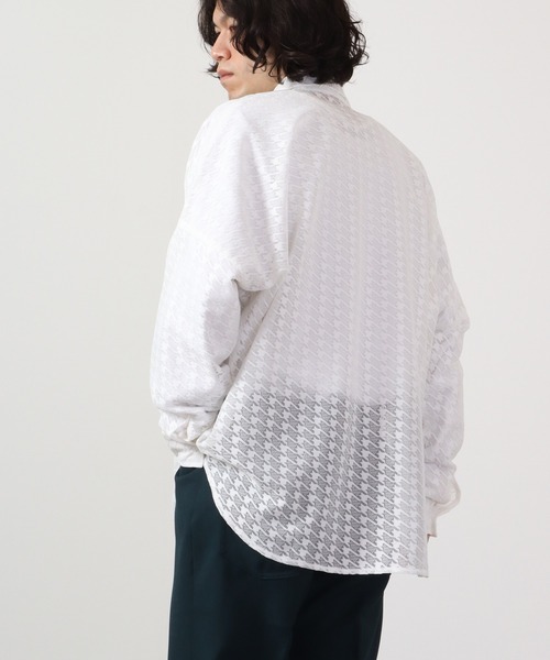 REGIEVO（レジエボ）の「Checked mesh long sleeve shirt / チェックメッシュシャツ（シャツ/ブラウス・メンズ・オフホワイト/ブラック・M/L）」の5枚目の写真