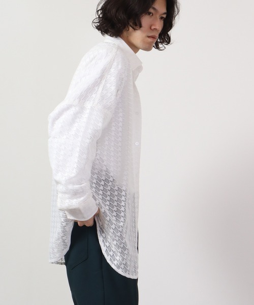 REGIEVO（レジエボ）の「Checked mesh long sleeve shirt / チェックメッシュシャツ（シャツ/ブラウス・メンズ・オフホワイト/ブラック・M/L）」の3枚目の写真