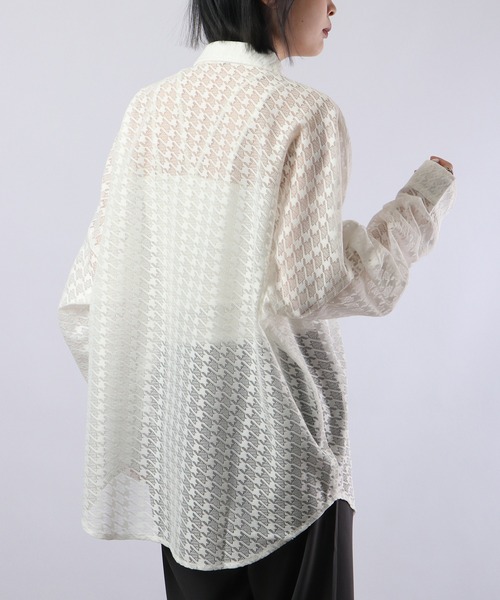 REGIEVO（レジエボ）の「Checked mesh long sleeve shirt / チェックメッシュシャツ（シャツ/ブラウス・メンズ・オフホワイト/ブラック・M/L）」の11枚目の写真