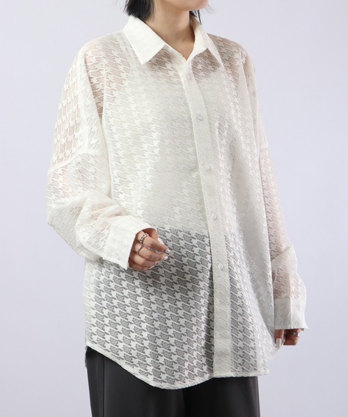 REGIEVO（レジエボ）の「Checked mesh long sleeve shirt / チェックメッシュシャツ（シャツ/ブラウス・メンズ・オフホワイト/ブラック・M/L）」の9枚目の写真