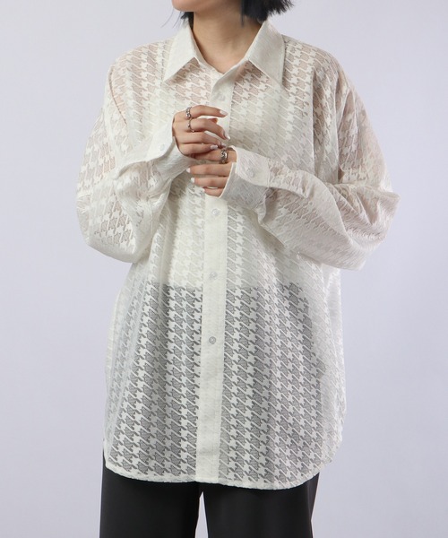 REGIEVO（レジエボ）の「Checked mesh long sleeve shirt / チェックメッシュシャツ（シャツ/ブラウス・メンズ・オフホワイト/ブラック・M/L）」の8枚目の写真