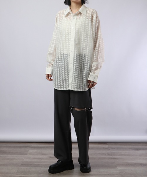 REGIEVO（レジエボ）の「Checked mesh long sleeve shirt / チェックメッシュシャツ（シャツ/ブラウス・メンズ・オフホワイト/ブラック・M/L）」の13枚目の写真