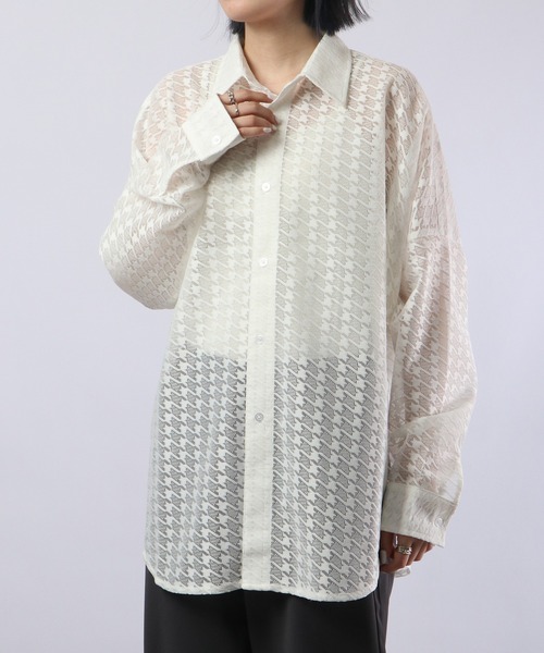 REGIEVO（レジエボ）の「Checked mesh long sleeve shirt / チェックメッシュシャツ（シャツ/ブラウス・メンズ・オフホワイト/ブラック・M/L）」の7枚目の写真