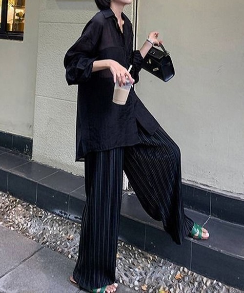 gossip!ロサンゼルス(ゴシップロサンゼルス)の「プリーツロングパンツ(その他パンツ・レディース・ブラック/ダークグレー・FREE)」の12枚目の写真
