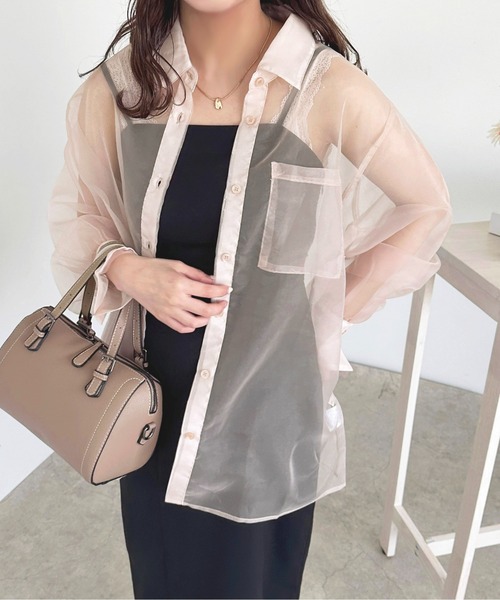 apres jour（アプレジュール）の「オーガンジーシアーシャツ【ZOZOTOWN限定アイテム】（シャツ/ブラウス・レディース・ピンク/ブルー/ブラック・X-LARGE/フリー）」の3枚目の写真
