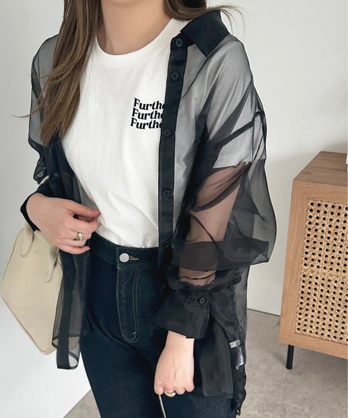 apres jour（アプレジュール）の「オーガンジーシアーシャツ【ZOZOTOWN限定アイテム】（シャツ/ブラウス・レディース・ピンク/ブルー/ブラック・X-LARGE/フリー）」の2枚目の写真