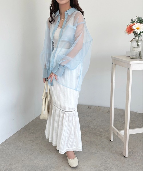 apres jour（アプレジュール）の「オーガンジーシアーシャツ【ZOZOTOWN限定アイテム】（シャツ/ブラウス・レディース・ピンク/ブルー/ブラック・X-LARGE/フリー）」の6枚目の写真