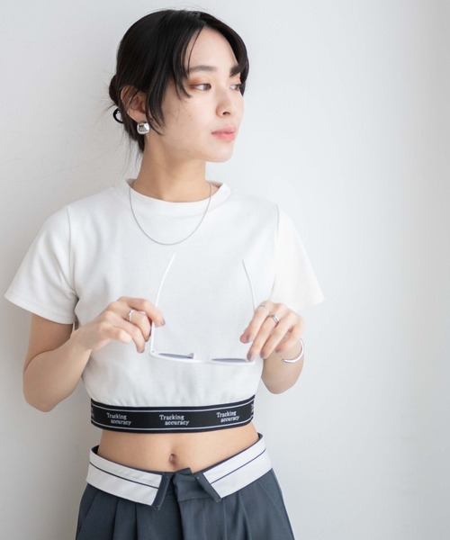 WEGO(ウィゴー)の「WEGO/ロゴテープリブT(Tシャツ/カットソー・レディース・ホワイト/ブラック・FREE)」の9枚目の写真