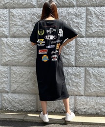 ワッペンバックプリントTシャツワンピース