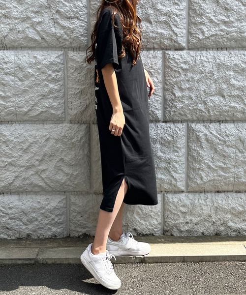 GLAMOROUS JANE(グラマラスジェーン)の「ワッペンバックプリントTシャツワンピース(ワンピース・レディース・杢グレー/カーキ/チャコールグレー/ブラック・FREE)」の6枚目の写真