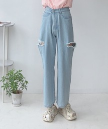 AS KNOW AS plus | 〇サイドスリットダメージデニムパンツ(デニムパンツ)