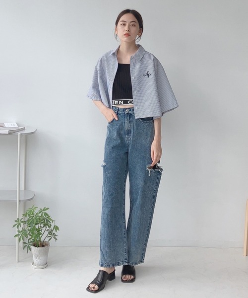 AS KNOW AS plus（アズノゥアズプラス）の「〇サイドスリットダメージデニムパンツ（デニムパンツ・レディース・サックスブルー/ケミカルウォッシュ/ブラック系/グレー系/サックスブルー系・FREE）」の15枚目の写真