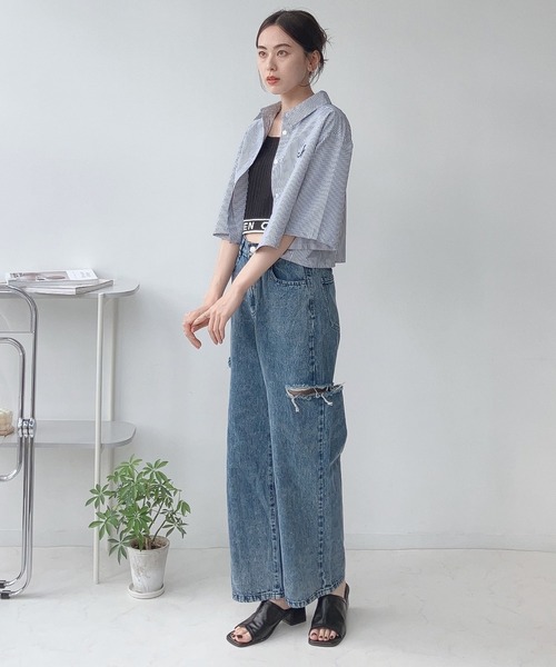 AS KNOW AS plus（アズノゥアズプラス）の「〇サイドスリットダメージデニムパンツ（デニムパンツ・レディース・サックスブルー/ケミカルウォッシュ/ブラック系/グレー系/サックスブルー系・FREE）」の16枚目の写真