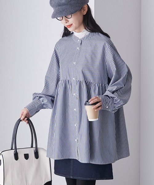 BONLECILL(ボンルシール)の「パールボタン袖ボリュームペプラムブシャツラウス(シャツ/ブラウス・レディース・ネイビー系1/オフホワイト/ブラウン系1/ブラック系1・FREE)」の17枚目の写真