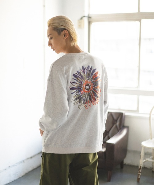 ATELANE】T/C裏毛ビッグフラワー刺繍スウェット/メンズ（スウェット