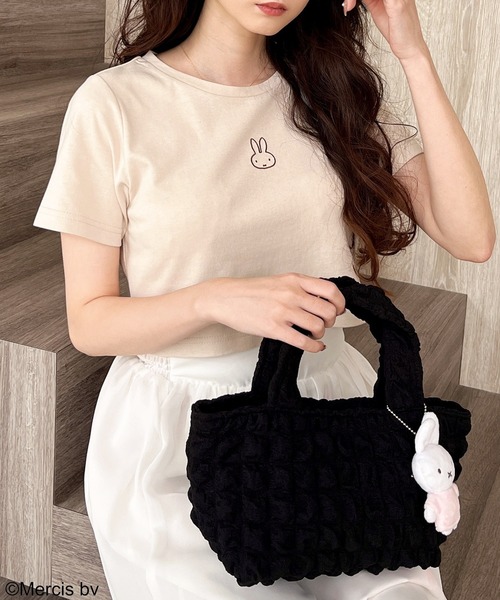 MIIA(ミーア)の「MIIA×miffy エンブロイダリーモチーフTシャツ(Tシャツ/カットソー・レディース・ベージュ/オフホワイト/ブラック・FREE)」の1枚目の写真
